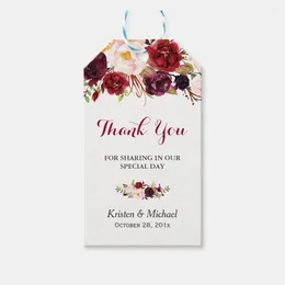 Party Supplies Custom Burgundy Marsala Floral Wedding Thank You Tags DIY Gift Baby Shower With Random Colorful Rope