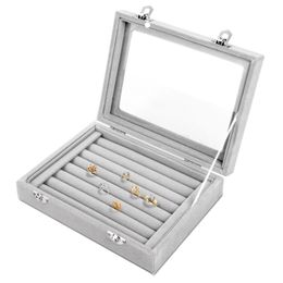 Soft Velvet Jewelry rings Display Holder Box With Cover Ring Earrings Storage Tray Case Portable Jewelry Organizer For Travel