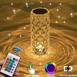 Table Lamps 3/16 RGB Colours Touch Crystal Rose Lamp Diamond Living Room Light Changing /Remote USB LED Bedside Romantic