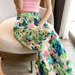 Women's Pants Capris Summer New Womens Loose Beach Pants Casual Style Wide Leg Dragging Comfortable Y2k Straight Flower Trousers Sports Pants Y240528