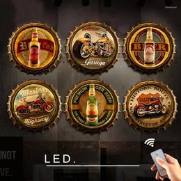 Decorative Figurines American Style Rural Retro Industrial Bar And Restaurant Wall Hanging Beer Lid LED Light Decoration
