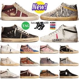 luxury designer women mens casual shoes glitter goosly flash gold studs leopard print pony skin platform skat mid star sneakers leather suede sports trainers size 46