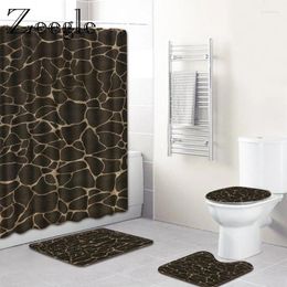 Bath Mats Zeegle Marble Pattern 4pcs Bathroom Non-Slip Pedestal Rug Lid Toilet Cover Mat With Shower Curtain Microfiber