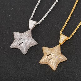 Hip Hop Gold Silver Colour Cubic Zircon Star pendant necklace For Men Iced Out Bling Jewellery 198b