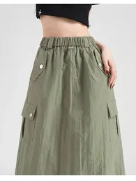 Skirts Women Umbrella Midi 2024 Summer Elastic Waist Long Skirt Holiday Casual Jupes Faldas