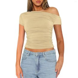Women's T Shirts Women Short Sleeve Soild Off The Shoulder Sexy Cute Tee Crop-Top Shirt Top Fashion Blouse 2024 For Y2k
