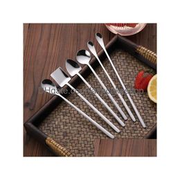 Spoons Shovel Spoon Round Square Head Long Handle Stainless Steel Home Kitchen Dining Flatware Noodles Ice Cream Dessert Cutlery Tool Dhdtw