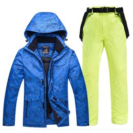 Waterproof Snow Suit for Men and Women, Outdoor Ski Wear, Snowboard Clothing Sets, Winter Costume, Jacket, Strap Pant, Blue,-30