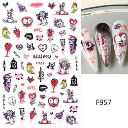 3D Halloween Nail Stickers Decals Black Snake Sexy Women Skull Clown Eyes Tattoo Slider Design Winter Manicure Decoration