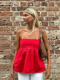 Sexy Solid Ruffled Hem Women Strapless Tops Patchwork Sleeveless Off Shoulder Female Vest 2024 Spring Summer Fashion Lady Top 240527