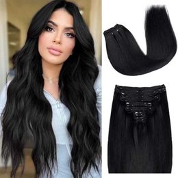 Hair Wefts Brazilian Remi straight hair clip in human hair extension black #1 Colour 8 pieces/set 18 clips full head 120G for women Q240529