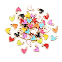 50Pcs 9x10mm Small Colorful Alloy Heart Charms Cute Love Pendants For DIY Bracelet Necklaces Jewelry Making Accessories 240520