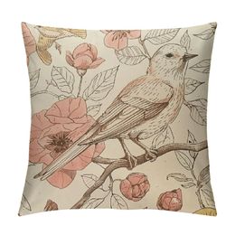 Decorative Pillow Covers, Floral Bird Throw Pillow Covers with Sparkling Edge,Farmhouse Cushion Cover, Vintage Pillow Case for Couch Bed Sofa Living Room