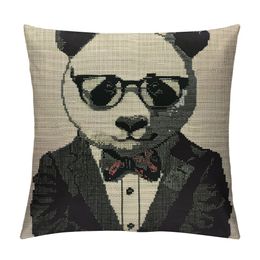 Panda Pillows Cool Animal Bear Pandas in Black White Suit Bow Tie Glasses Throw Pillow Cover Decorative Pillow Case Square Cushion Home