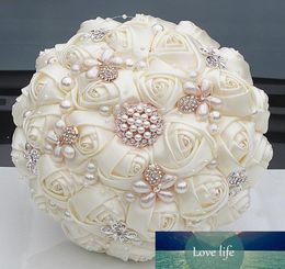 Gorgeous Crystal Ivory Wedding Bouquet Brooch Bowknot Wedding Decoration Artifical Flowers Bridal Bouquets W252179036408