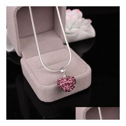 Pendant Necklaces Korean Crystal Heart Shape Necklace Sier Plated Snake Chains Rhinestone Disco Bead Charm For Women Fashion Jewellery D Dhm9A