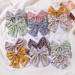 Hair Accessories 2Pcs/Set Embroidery Bows Hair Clips Solid Hairpins for Girls Handmade Ribbon Barrettes Kids Butterfly Hair Pin Korean Headwear Y240526