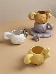 Mugs Nordic Cute Cartoon Ceramic Coffee Cup And Saucer Set Office Couple Water Female Home Breakfast Milk Oatmeal Mug 465ml