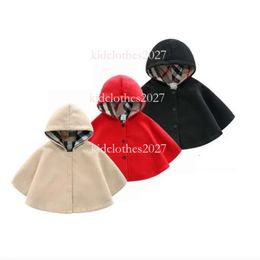2021 Autumn Winter New Fashion Girls Shawl Cloaks Kids Baby Girl Clothes Cape Pattern Black Red Cotton Hooded Plaid Style Coat Jackets High Quality