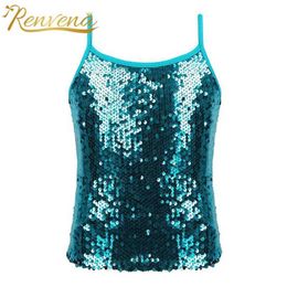 Tank Top Womens Tanks Camis Kids Girl Vest Tops For Girls Sparkly Sequined Tops Ballet Dance Tank Top Stage Performance Dance Wear Childrens Clothing WX5.28