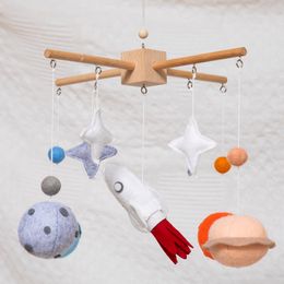 Baby Rattle Toy Felt Planet Wooden Mobile On The Bed Newborn Music Box Bed Bell Hanging Toys Holder Bracket Infant Crib Boy Toys