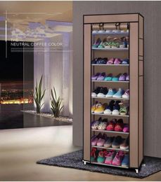 10 Layers 9 Lattices Nonwoven Fabric Shoe Rack Dustproof Simple Assembly Coffee Shoe Storage Cabinet Home Shoe Organizer Y11286102274