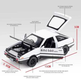Diecast Model Cars 1/32 INITIAL D AE86 Alloy Car Model Diecast Toy Vehicles 4 Doors Opened Car Model Miniature Model With Light Toys For Children
