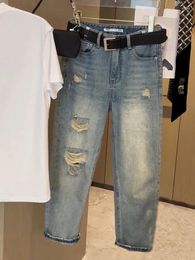Women's Jeans High Waist Straight Ripped Women 2024 Blue Denim Trousers Korean Fashion Streetwear Loose Pants