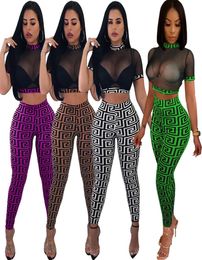 See through Sexy Two Piece Set Women Transparent Mesh Crop Top and Pencil Pants Suit Party Club Wear 2 Piece Outfits3065953