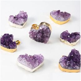 Arts And Crafts Natural Amethyst Cluster Crystal Pendant Love Gift Chakra Healing Reiki Mineral Quartz Energy Rough Stone Necklace Wit Ot0Qa