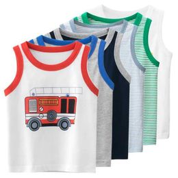 Tank Top T-shirts Cartoon Bus Vests Top Boys 2024 Children Summer New T-shirt Sports Vest Dinosaur Shark Camisole Kids Outfits 2-10Y Dropshipping WX5.28