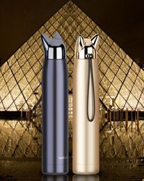 Double Wall Thermos Stainless Steel Vacuum Flasks Cups Cute Cat Fox Ear Thermal Coffee Milk Travel Water Bottle Mug Cup 320ml7063129