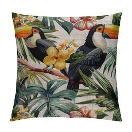Tropical Summer Pineapple Parrot Bird Watercolour Throw Pillow Case Home Decorative Cushion Cover for Sofa Couch Bedding