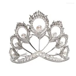 Hair Clips Baroque Womens Metal Peacock Feather With Pearl And Rhinestone Crown Wedding Party Tiara