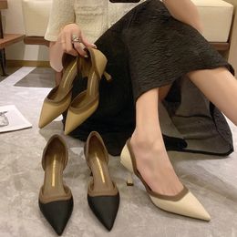 Soft Leather Hollow High Heels SpringSummer Sexy Pointed Thin Color Matching Single Shoes Womens Work 240514