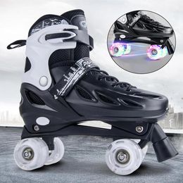 Flash Roller Skate Shoes Child DoubleRow Skates Beginner Outdoor Skating Children Boys Girls Kids Adjustable Size Wheels 240528