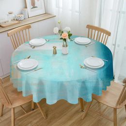 Table Cloth Abstract Geometric Teal Waterproof Tablecloth Tea Decoration Round Cover For Kitchen Wedding Party Home Dining Room