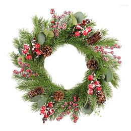 Decorative Flowers Pine Wreath With Cones And Red Berries Perfect Xmas Decoration For Doorways Windows Walls Fireplaces