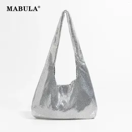 Evening Bags MABULA Metallic Bling Shoulder Hollow Out Design Women Tote Handbags Simple Casual Female Crossbody Bag Purses