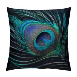 Boho Chic Peacock Feather Modern Throw Pillow Covers Rustic Square Decorative Cushion Cover Pillowcase for Sofa Couch Living Room Farmhouse Home Decorations