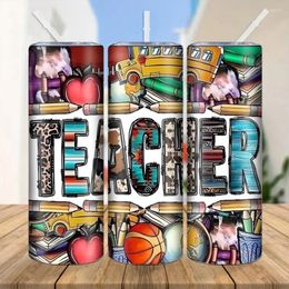 Water Bottles 1pc 20oz Sublimation Straight Tumbler Stainless Steel Graffiti Style With Straw Lid Drinkware For Teachers' Day Gift