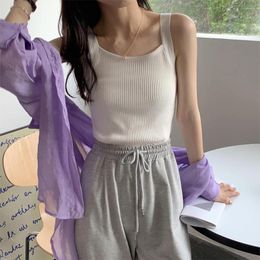 Women's Tanks Women Crop Tops Sexy Knitted Camisole Sleeveless Short Tank Tees Summer Top Fashion Vest Solid Colour T-Shirt Tube