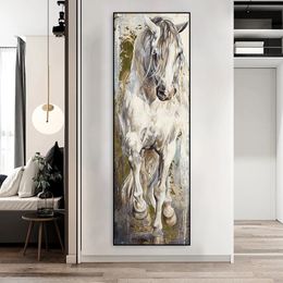 Handsome White Horse Canvas Painting Print Modern Wall Art Poster Eclectic Animal Picture Porch Living Room Home Decor Cuadros