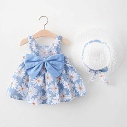 Girl's Dresses 2 pieces/set girls daisy dress summer sweet bow baby beach newborn and toddler clothing aged 0 to 3 old people+Hat H240527 DDAG 7KNP