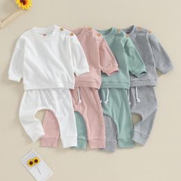 Clothing Sets Autumn Infant Baby Boys Girls Fall Outfits Long Sleeve Solid Color Ribbed Sweatshirt And Pants Set Spring Clothes