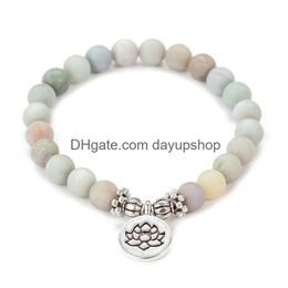 Beaded 8Mm Matte Amazonite Stone Strand Bracelet Yoga Chakra Mala Om Lotus Women Men Charm Handmade Jewelry Drop Delivery Bracelets Dhw2E