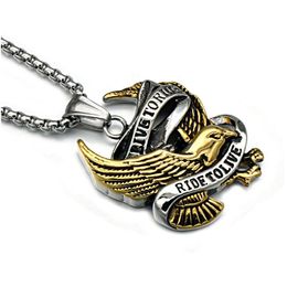 Pendant Necklaces 316L Stainless Steel Biker Mens Ride To Live Letter Eagle Charms Pendants Long Necklace For Men Fashion Jewellery Acce Dhpxo