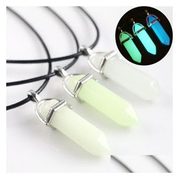 Pendant Necklaces Glow In The Dark Natural Stone Necklace For Women Quartz Healing Crystal Point Hexagonal Rope Chains Men S Fashion D Dh4Jr