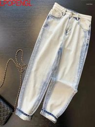 Women's Jeans Vintage High Waist Harem Pant For Women Streetwear Loose Female Denim Buttons Zipper Ladies Ankle-length Pants