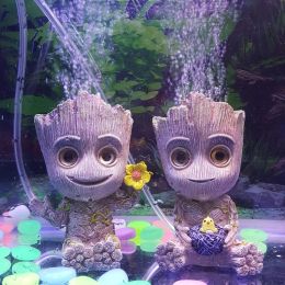 Aquarium Air Bubbler Decorations Cute Baby Fish Tank Tree Shape Doll Decor Air Bubble Stone Air Pump Drive Toys